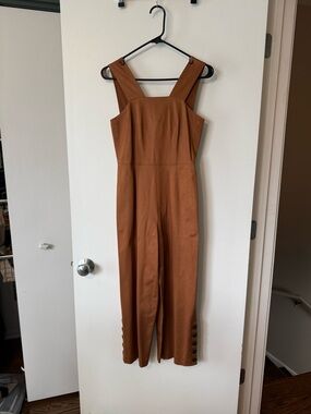 Club Monaco Cognac Bronze Wide-Leg Crop Button-Hem Jumpsuit